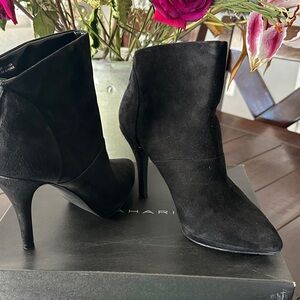 Tahari ASL Black Suede Pointed-Toe Stiletto Ankle Boots